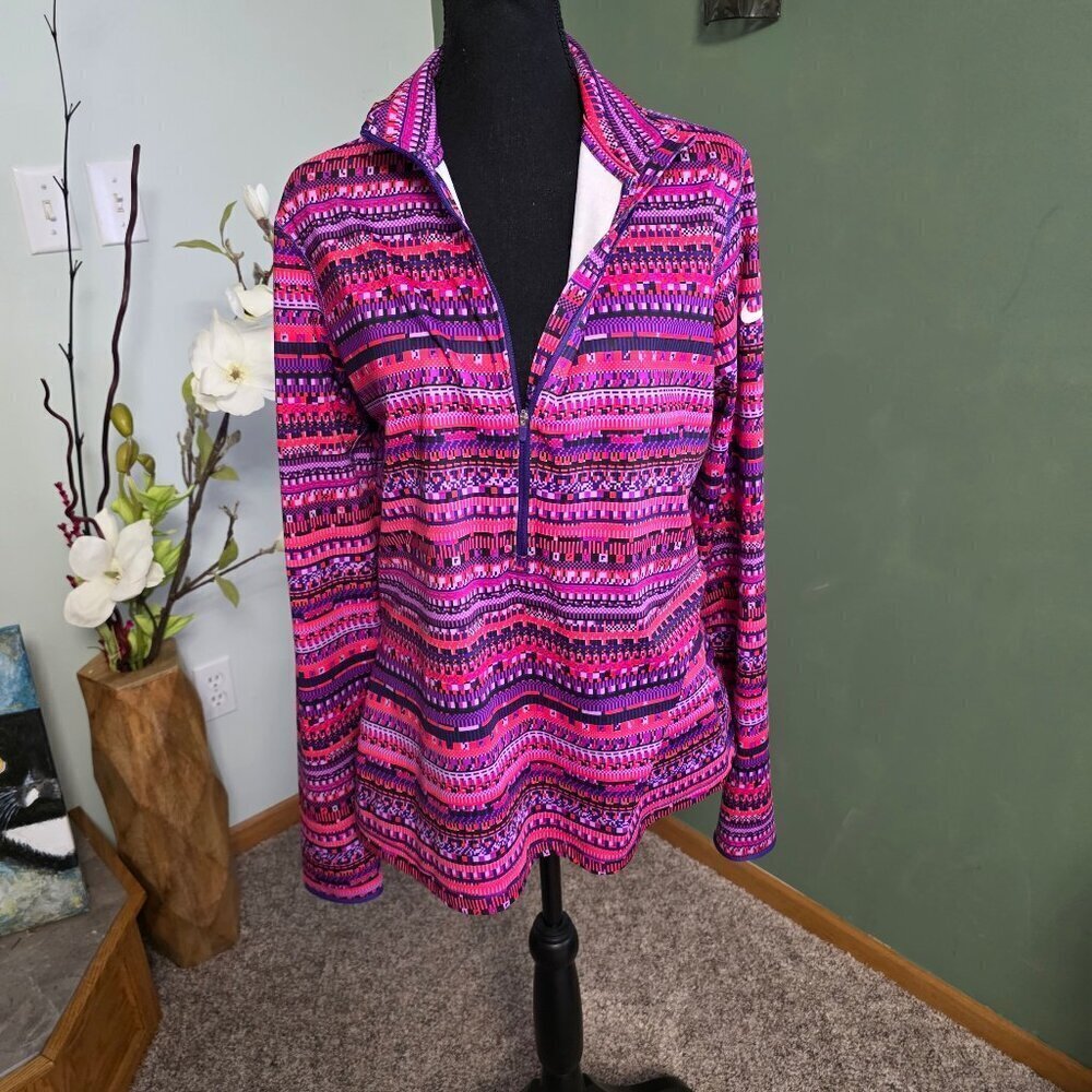 Women's Nike Pro 1/2 Zip Pullover XL Pink Purple Multi Print Athletic